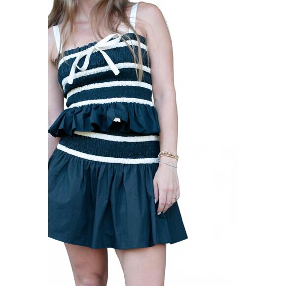 NEW AUREUM hazel smocked mini skirt set in black - Picture 2 of 5